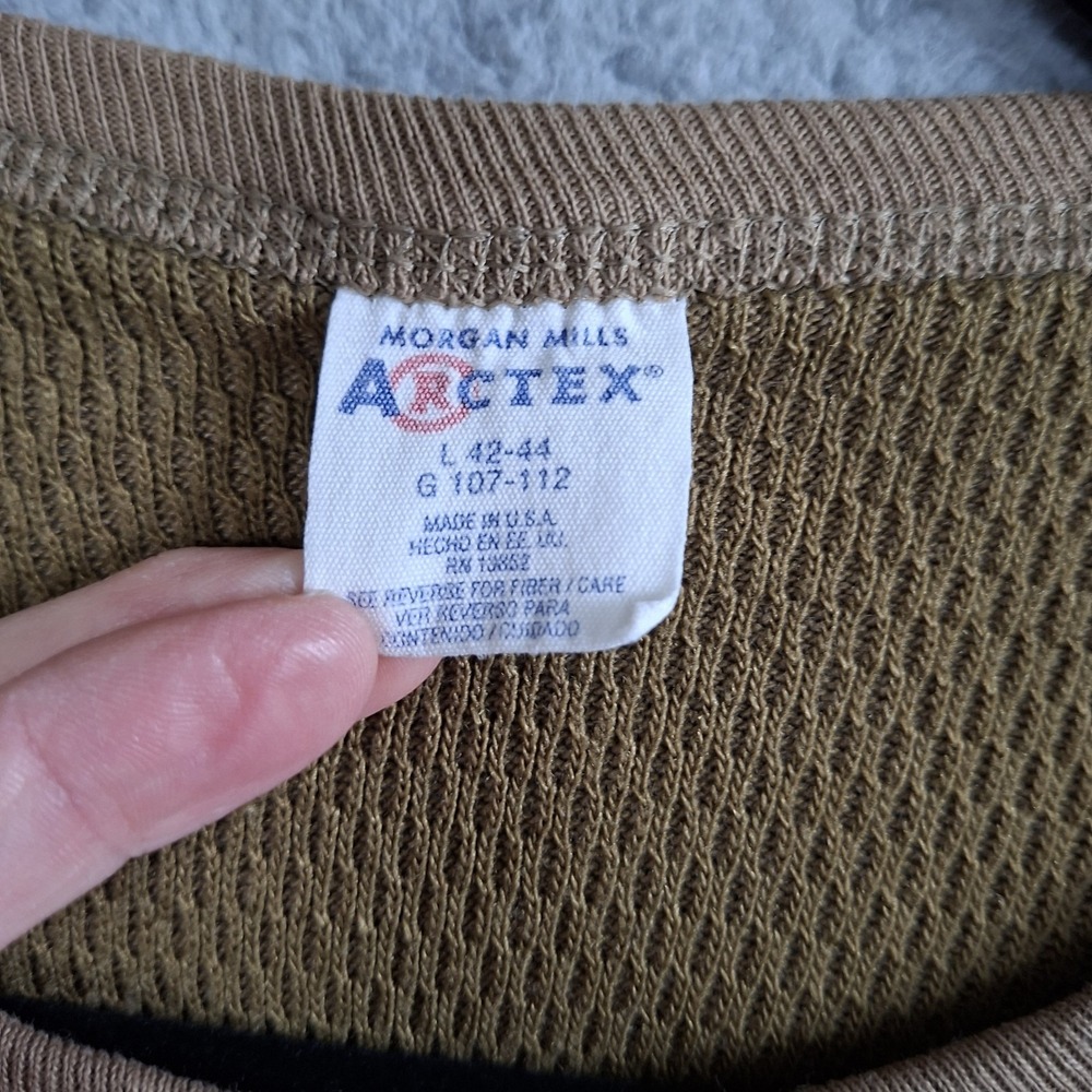 Vintage Morgan Mills Arctex Large Thermal Waffle Knit Shirt Long Sleeve Brown‎ - Picture 5 of 6